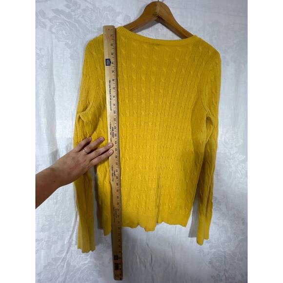 Talbots Sweater Large Mustard Yellow Cable Knit Lambswool Blend Button Detail - Picture 11 of 11